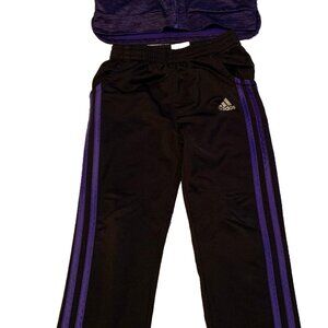 ADIDAS Girls 2 Pc Track Suit Sz 5 Full Zip Jacket Tricot Pants Black & Purple